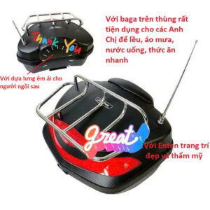 Thùng giữa Thùng sau có baga trên, tựa lưng và enten phù hợp mọi dòng xe Thể tích 48L